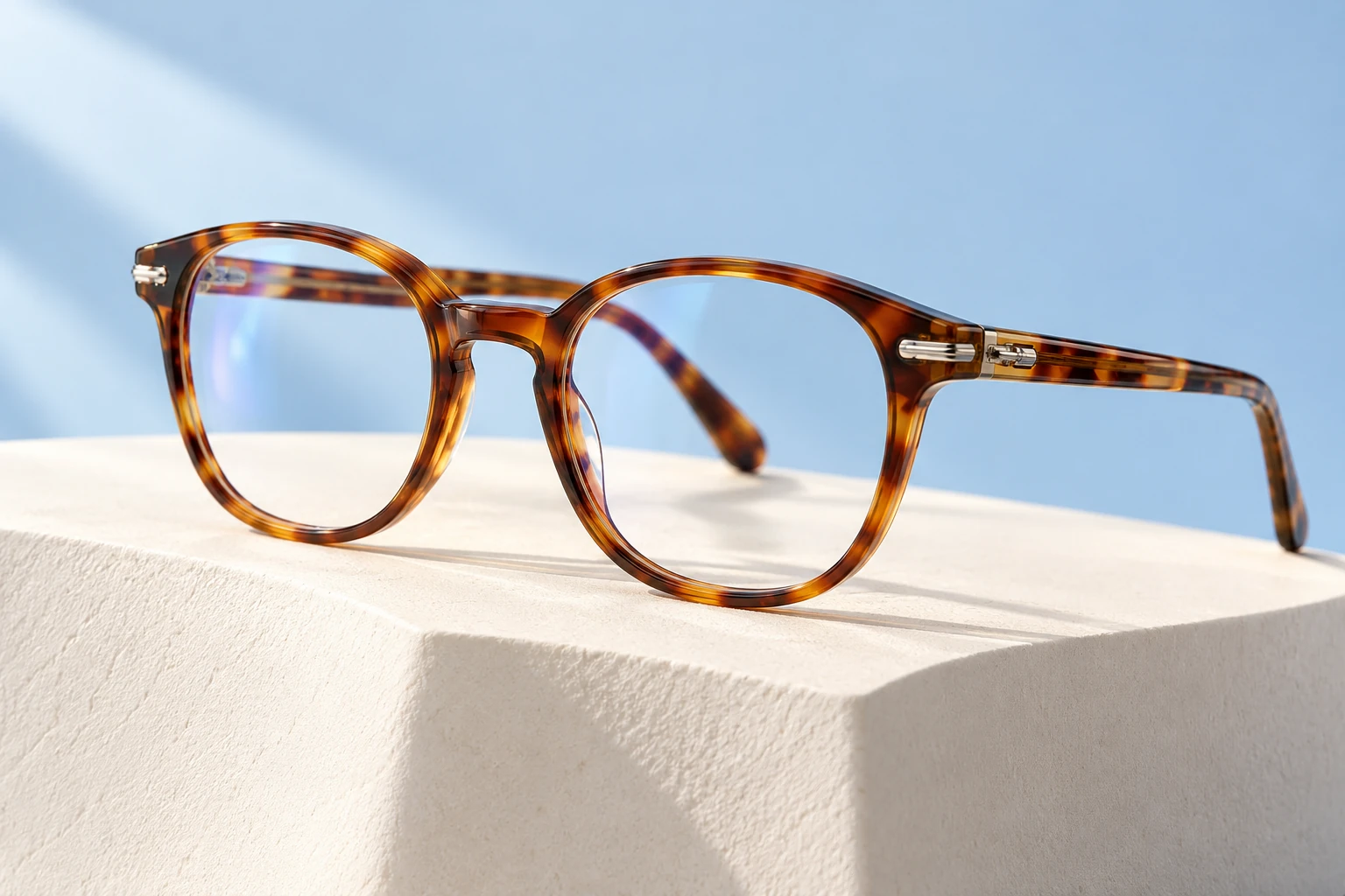 Concept artwork of amber tortoiseshell prescription glasses